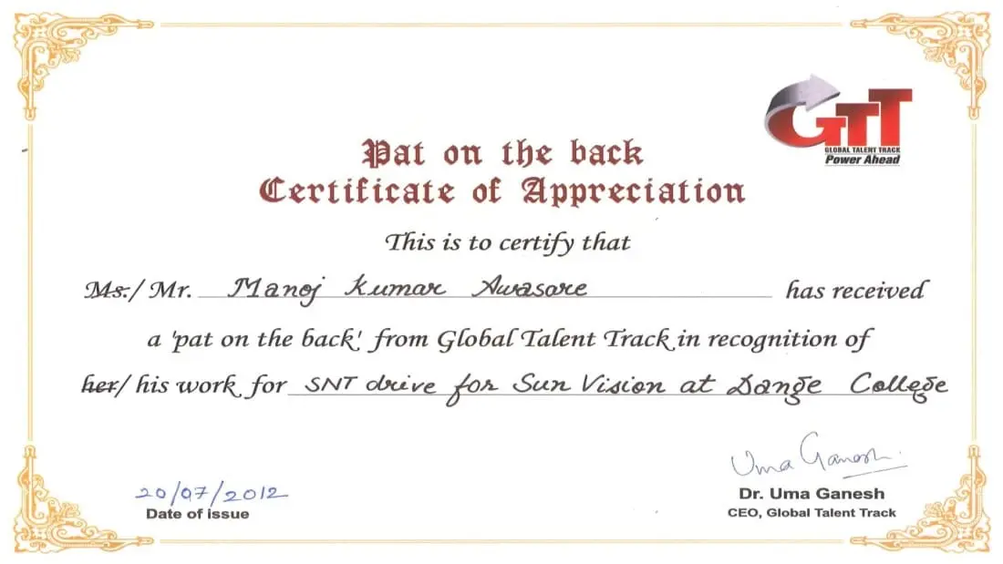Pat On Back Recognition Certificate Thumbnail